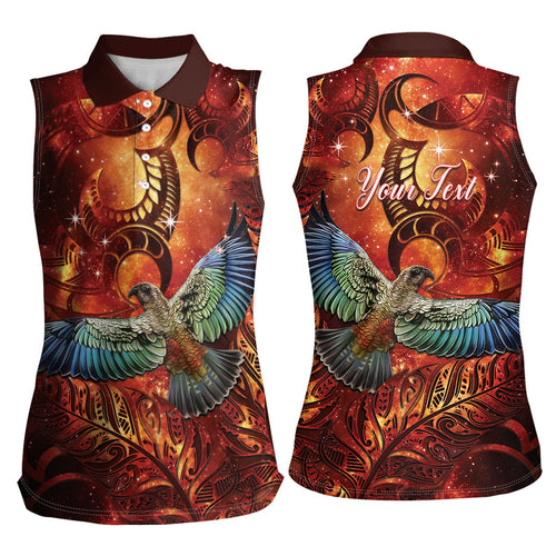 New Zealand Kea Bird Matariki Personalised Women Sleeveless Polo Shirt Silver Fern Maori Pattern