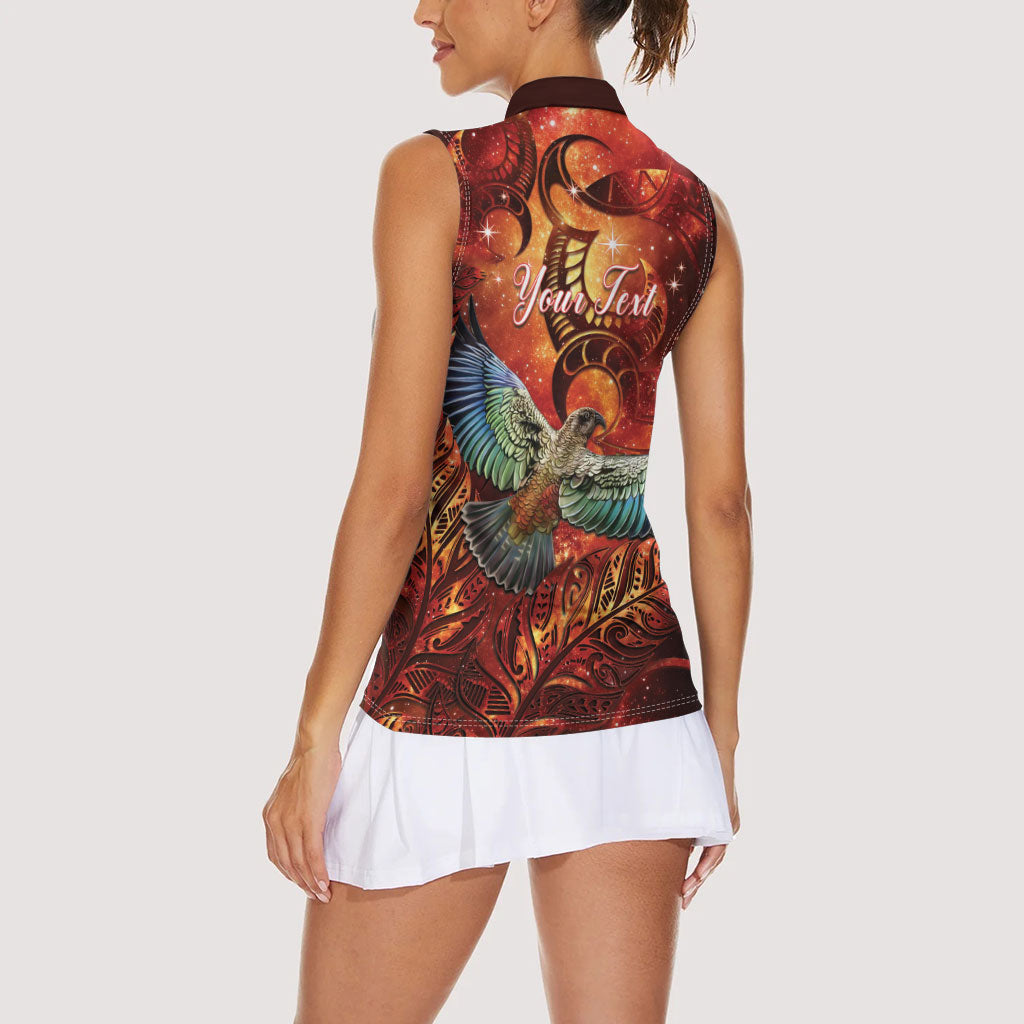 New Zealand Kea Bird Matariki Personalised Women Sleeveless Polo Shirt Silver Fern Maori Pattern