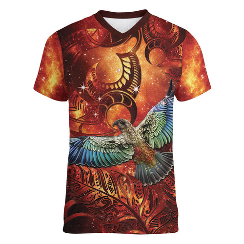 New Zealand Kea Bird Matariki Personalised Women V-Neck T-Shirt Silver Fern Maori Pattern