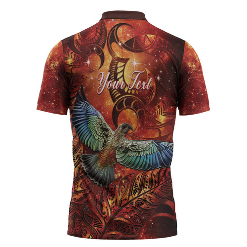 New Zealand Kea Bird Matariki Personalised Zipper Polo Shirt Silver Fern Maori Pattern