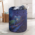 Takahe New Zealand Personalised Laundry Basket Harakeke Silver Fern Maori Pattern