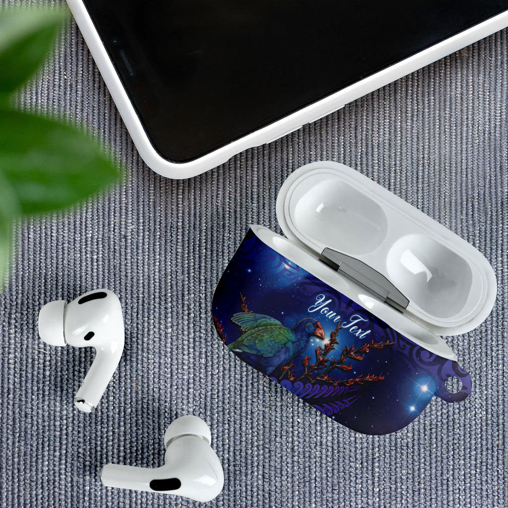 Takahe New Zealand Personalised AirPods Case Harakeke Silver Fern Maori Pattern