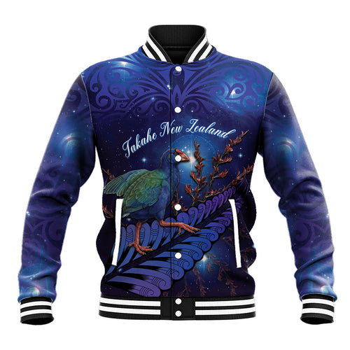 Takahe New Zealand Personalised Baseball Jacket Harakeke Silver Fern Maori Pattern