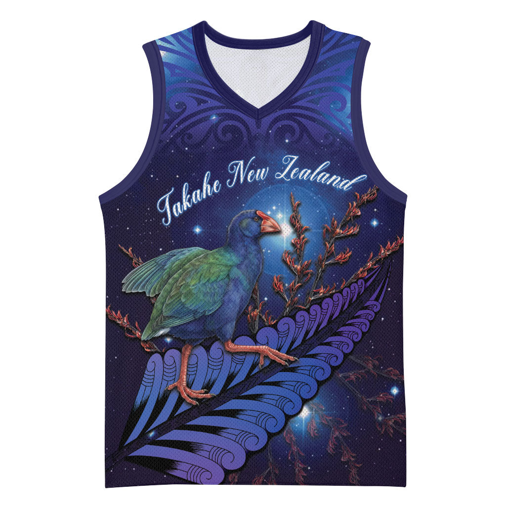 Takahe New Zealand Personalised Basketball Jersey Harakeke Silver Fern Maori Pattern