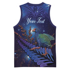 Takahe New Zealand Personalised Basketball Jersey Harakeke Silver Fern Maori Pattern