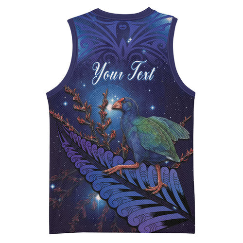Takahe New Zealand Personalised Basketball Jersey Harakeke Silver Fern Maori Pattern