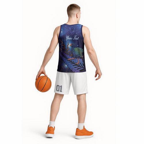 Takahe New Zealand Personalised Basketball Jersey Harakeke Silver Fern Maori Pattern
