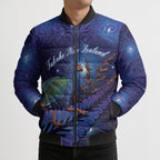 Takahe New Zealand Personalised Bomber Puffer Jacket Harakeke Silver Fern Maori Pattern