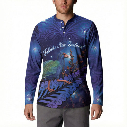 Takahe New Zealand Personalised Button Sweatshirt Harakeke Silver Fern Maori Pattern
