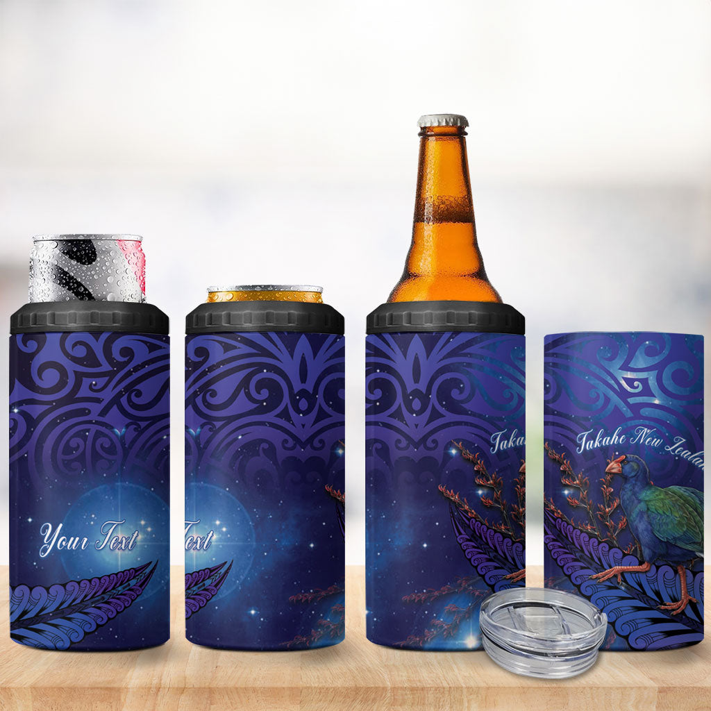 Takahe New Zealand Personalised 4 in 1 Can Cooler Tumbler Harakeke Silver Fern Maori Pattern