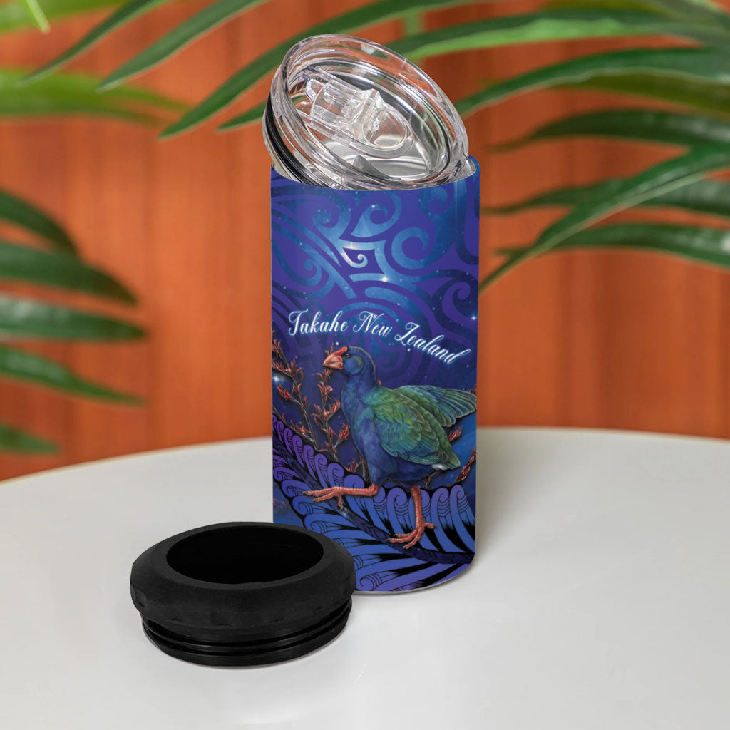 Takahe New Zealand Personalised 4 in 1 Can Cooler Tumbler Harakeke Silver Fern Maori Pattern