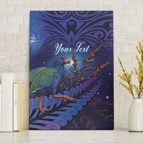 Takahe New Zealand Personalised Canvas Wall Art Harakeke Silver Fern Maori Pattern