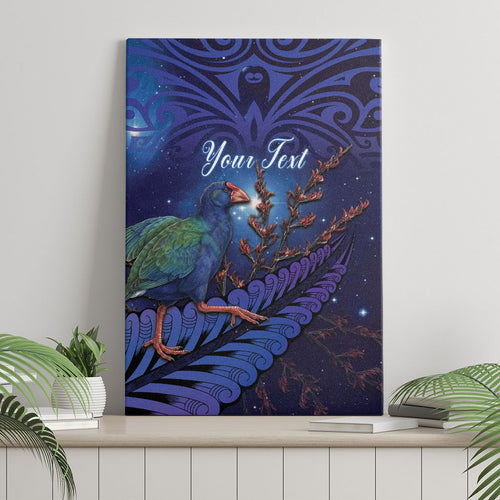 Takahe New Zealand Personalised Canvas Wall Art Harakeke Silver Fern Maori Pattern
