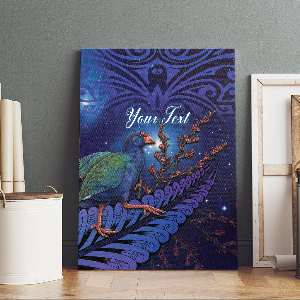 Takahe New Zealand Personalised Canvas Wall Art Harakeke Silver Fern Maori Pattern