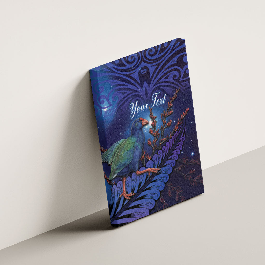 Takahe New Zealand Personalised Canvas Wall Art Harakeke Silver Fern Maori Pattern