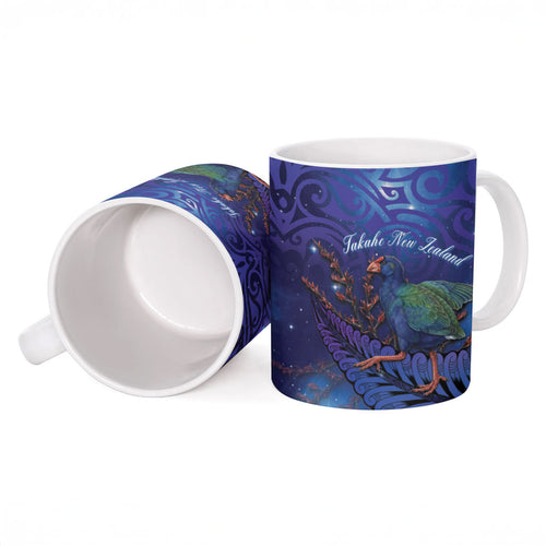 Takahe New Zealand Personalised Ceramic Mug Harakeke Silver Fern Maori Pattern