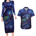 Takahe New Zealand Personalised Couples Matching Long Sleeve Bodycon Dress and Hawaiian Shirt Harakeke Silver Fern Maori Pattern