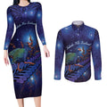 Takahe New Zealand Personalised Couples Matching Long Sleeve Bodycon Dress and Long Sleeve Button Shirt Harakeke Silver Fern Maori Pattern