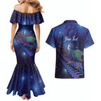Takahe New Zealand Personalised Couples Matching Mermaid Dress and Hawaiian Shirt Harakeke Silver Fern Maori Pattern
