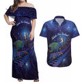 Takahe New Zealand Personalised Couples Matching Off Shoulder Maxi Dress and Hawaiian Shirt Harakeke Silver Fern Maori Pattern