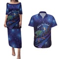 Takahe New Zealand Personalised Couples Matching Puletasi and Hawaiian Shirt Harakeke Silver Fern Maori Pattern
