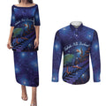 Takahe New Zealand Personalised Couples Matching Puletasi and Long Sleeve Button Shirt Harakeke Silver Fern Maori Pattern