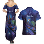 Takahe New Zealand Personalised Couples Matching Summer Maxi Dress and Hawaiian Shirt Harakeke Silver Fern Maori Pattern