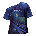 Takahe New Zealand Personalised Cross Shoulder Shirt Harakeke Silver Fern Maori Pattern