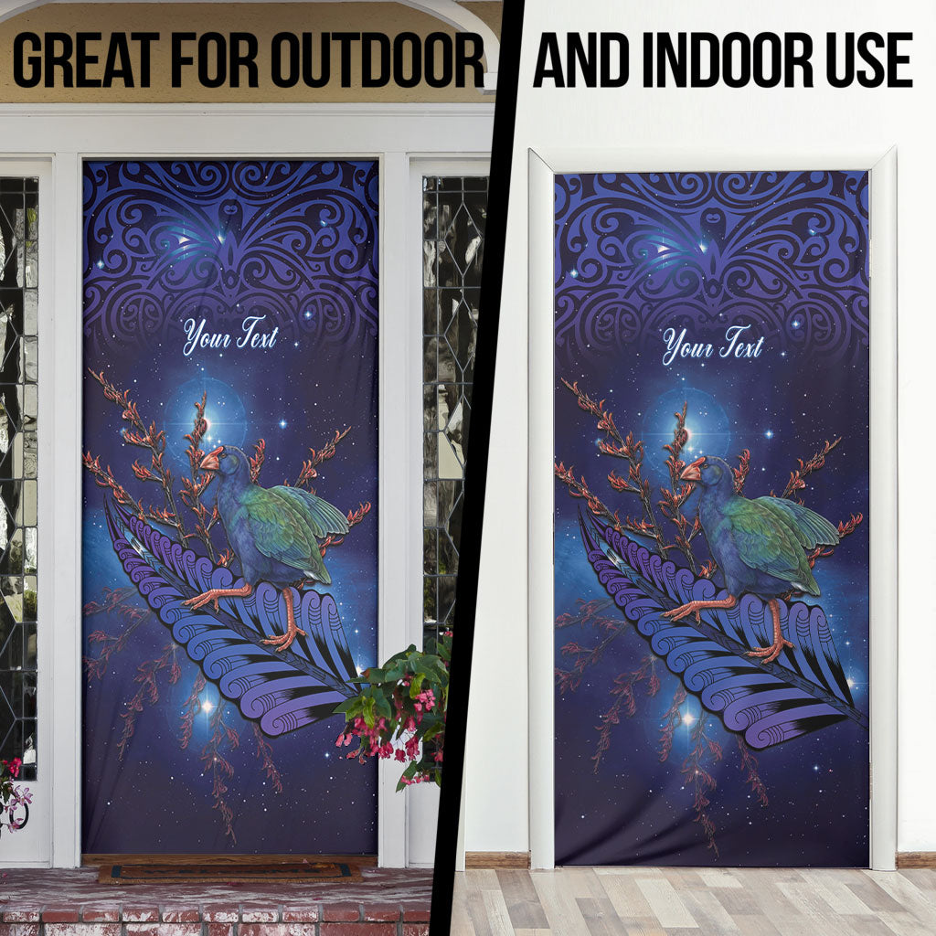 Takahe New Zealand Personalised Door Cover Harakeke Silver Fern Maori Pattern