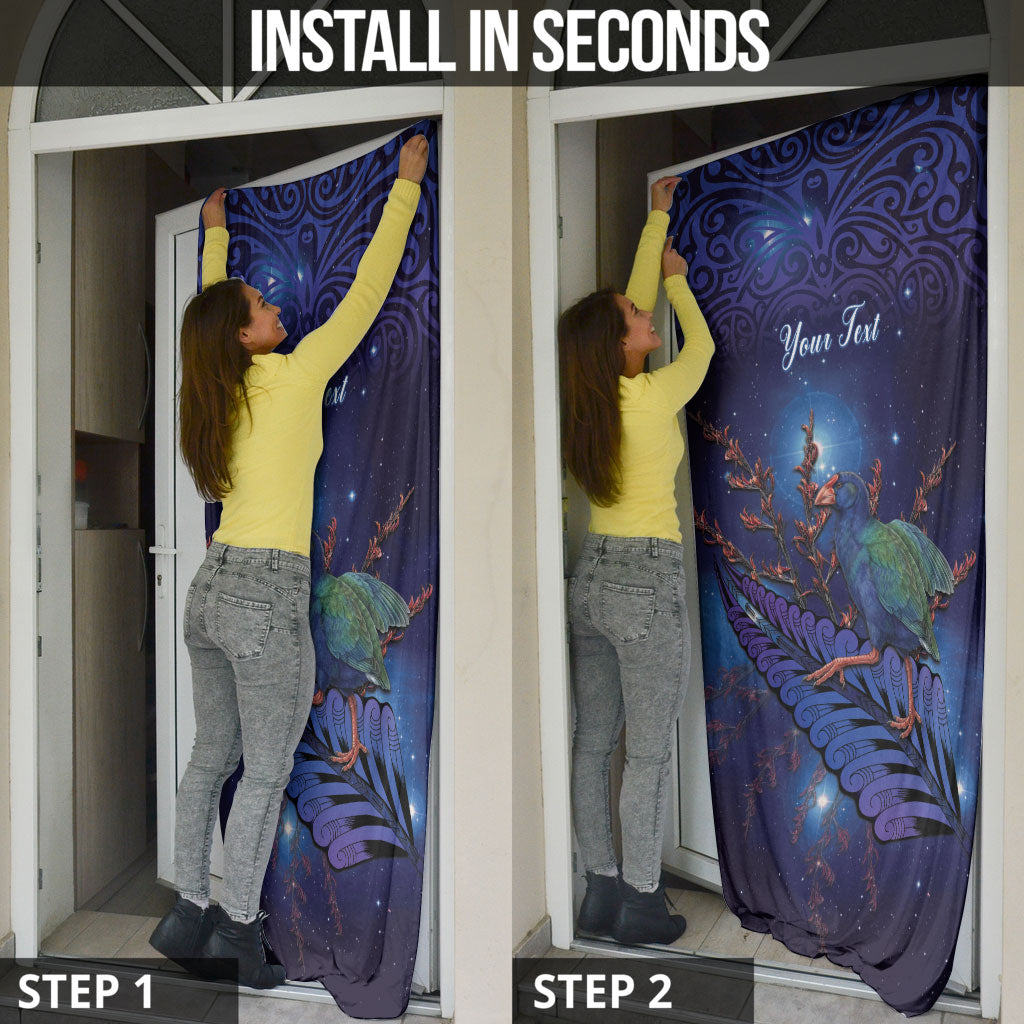 Takahe New Zealand Personalised Door Cover Harakeke Silver Fern Maori Pattern