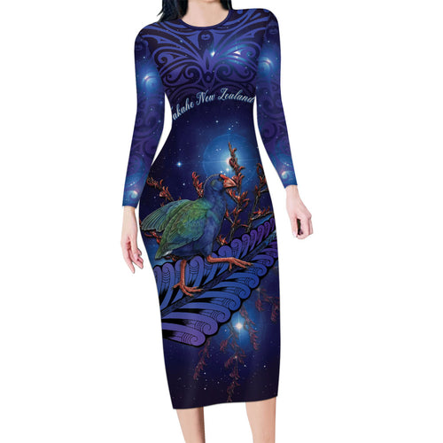 Takahe New Zealand Personalised Family Matching Long Sleeve Bodycon Dress and Hawaiian Shirt Harakeke Silver Fern Maori Pattern
