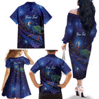 Takahe New Zealand Personalised Family Matching Off The Shoulder Long Sleeve Dress and Hawaiian Shirt Harakeke Silver Fern Maori Pattern