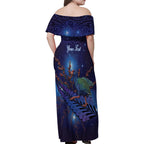 Takahe New Zealand Personalised Family Matching Off Shoulder Maxi Dress and Hawaiian Shirt Harakeke Silver Fern Maori Pattern