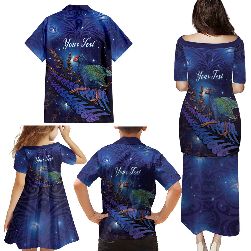 Takahe New Zealand Personalised Family Matching Puletasi and Hawaiian Shirt Harakeke Silver Fern Maori Pattern