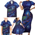 Takahe New Zealand Personalised Family Matching Short Sleeve Bodycon Dress and Hawaiian Shirt Harakeke Silver Fern Maori Pattern