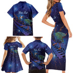 Takahe New Zealand Personalised Family Matching Short Sleeve Bodycon Dress and Hawaiian Shirt Harakeke Silver Fern Maori Pattern