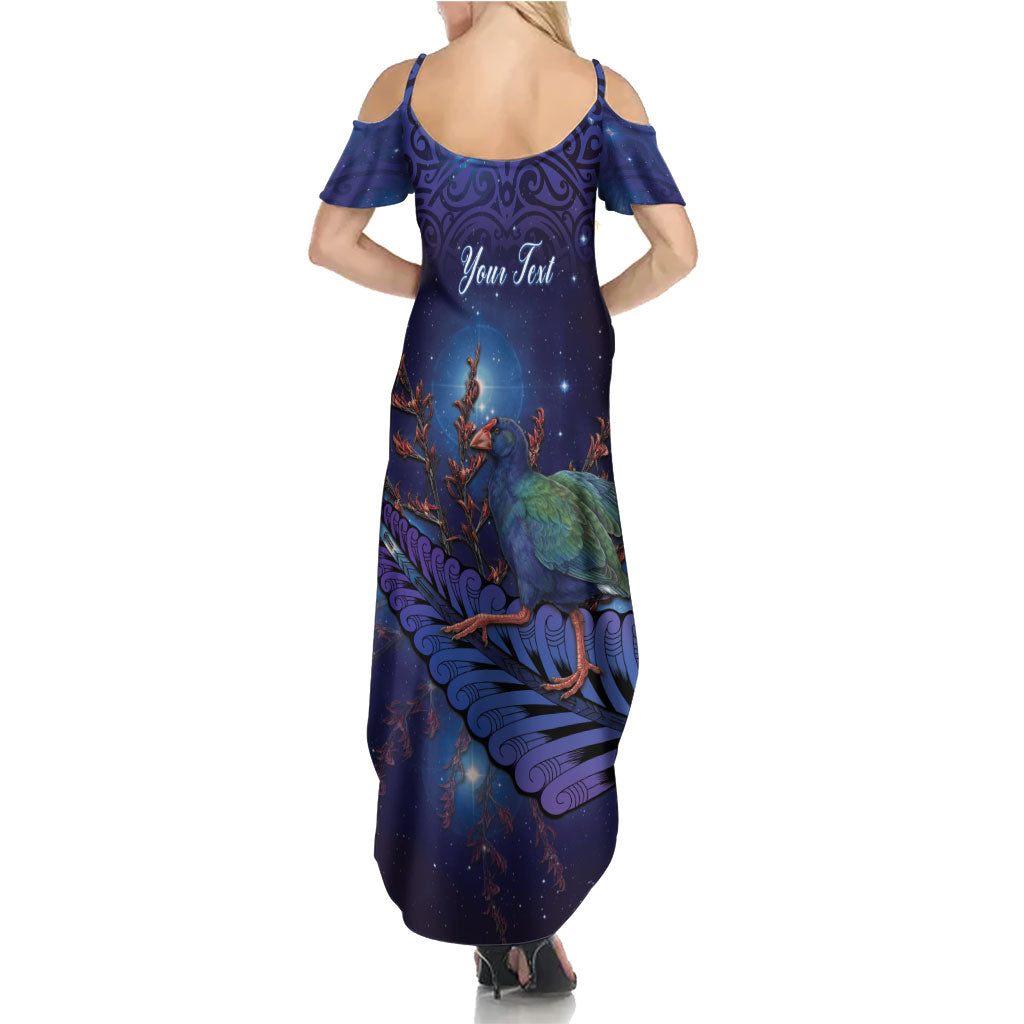 Takahe New Zealand Personalised Family Matching Summer Maxi Dress and Hawaiian Shirt Harakeke Silver Fern Maori Pattern