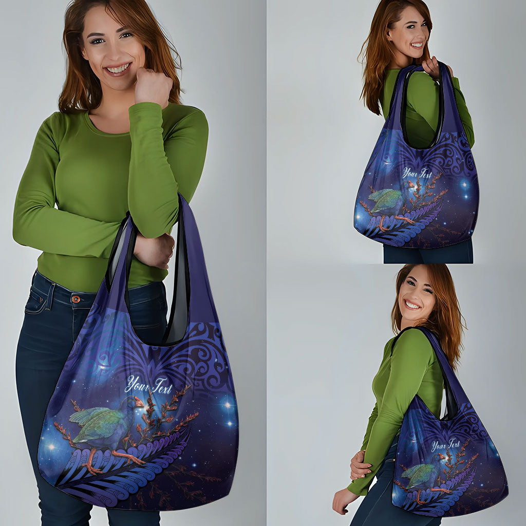 Takahe New Zealand Personalised Grocery Bag Harakeke Silver Fern Maori Pattern