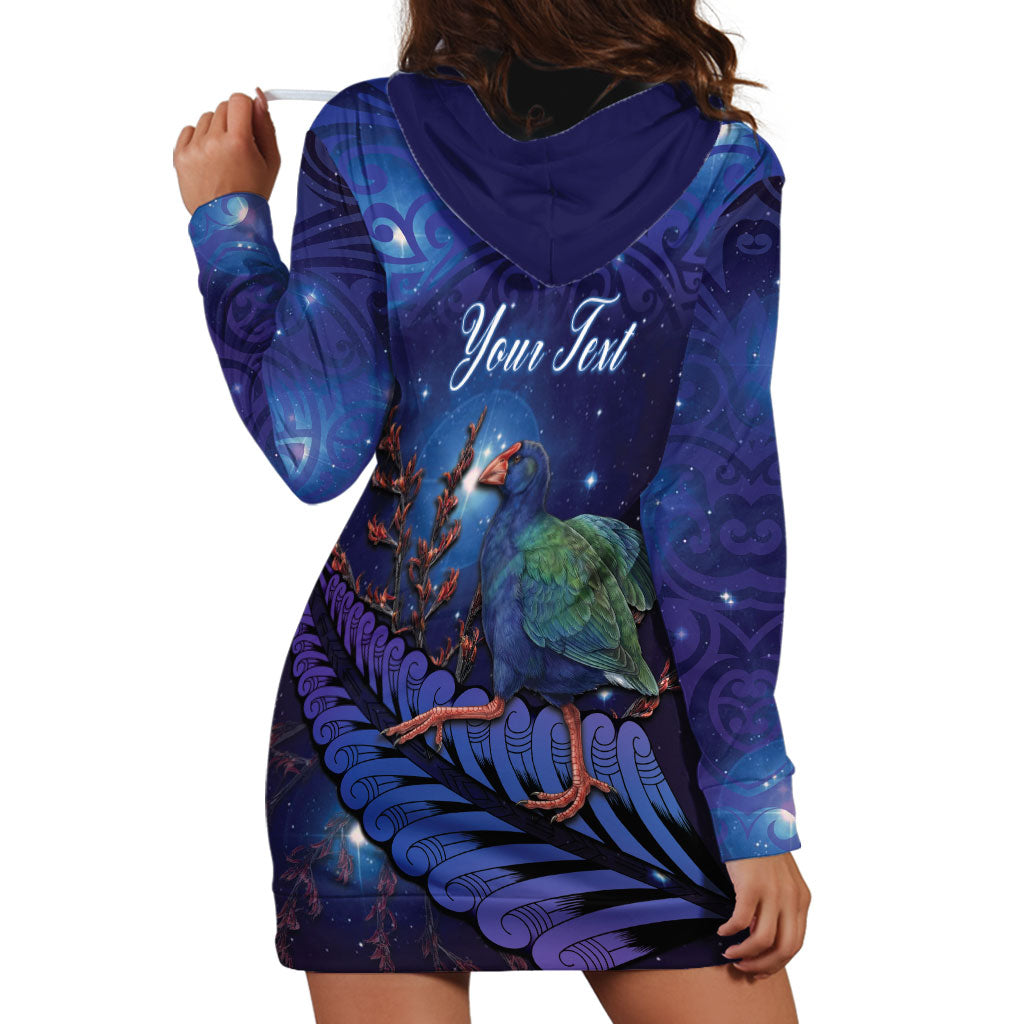 Takahe New Zealand Personalised Hoodie Dress Harakeke Silver Fern Maori Pattern