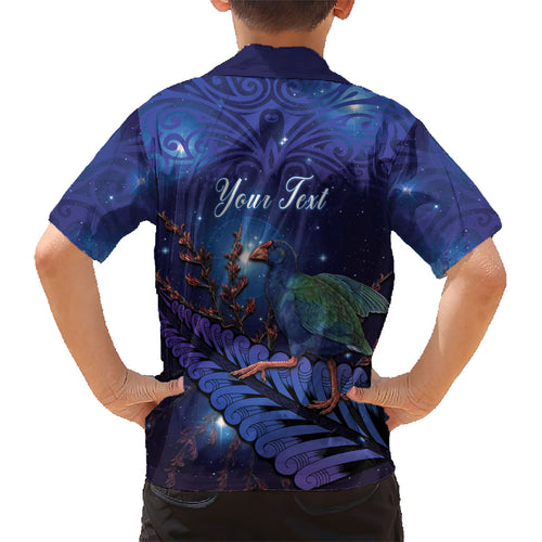 Takahe New Zealand Personalised Kid Hawaiian Shirt Harakeke Silver Fern Maori Pattern