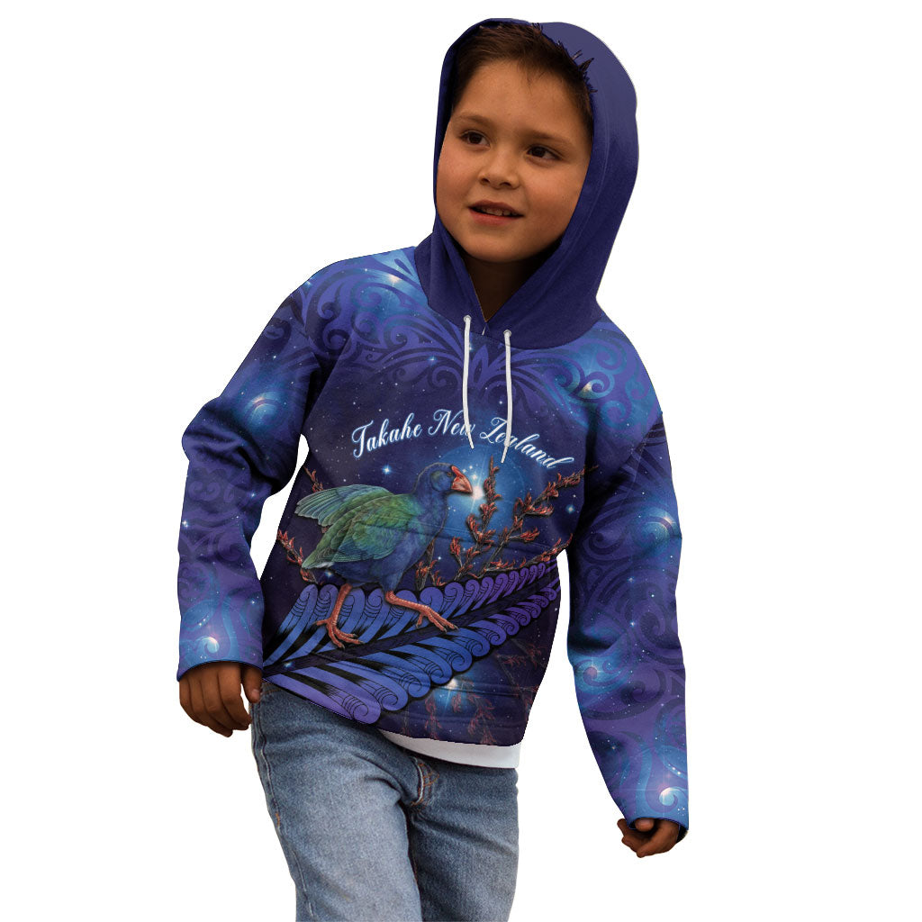 Takahe New Zealand Personalised Kid Hoodie Harakeke Silver Fern Maori Pattern