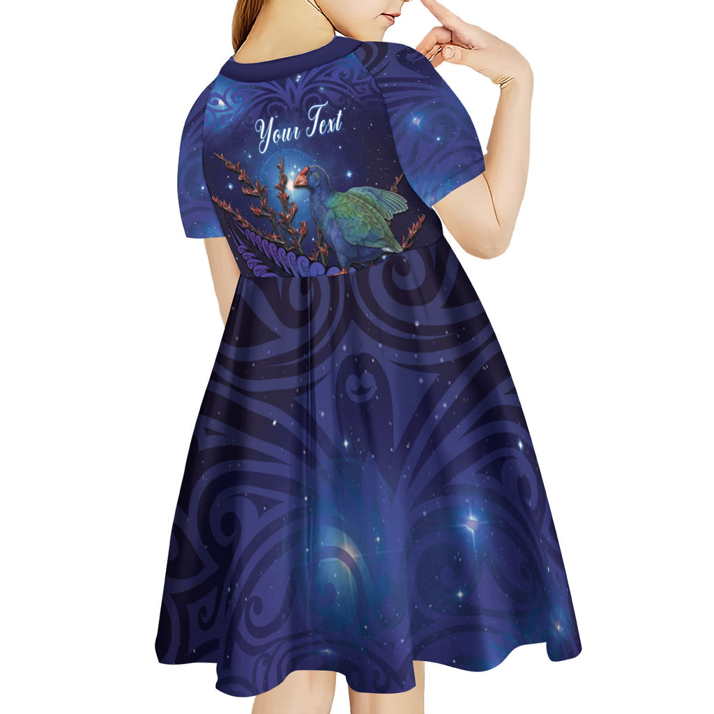 Takahe New Zealand Personalised Kid Short Sleeve Dress Harakeke Silver Fern Maori Pattern
