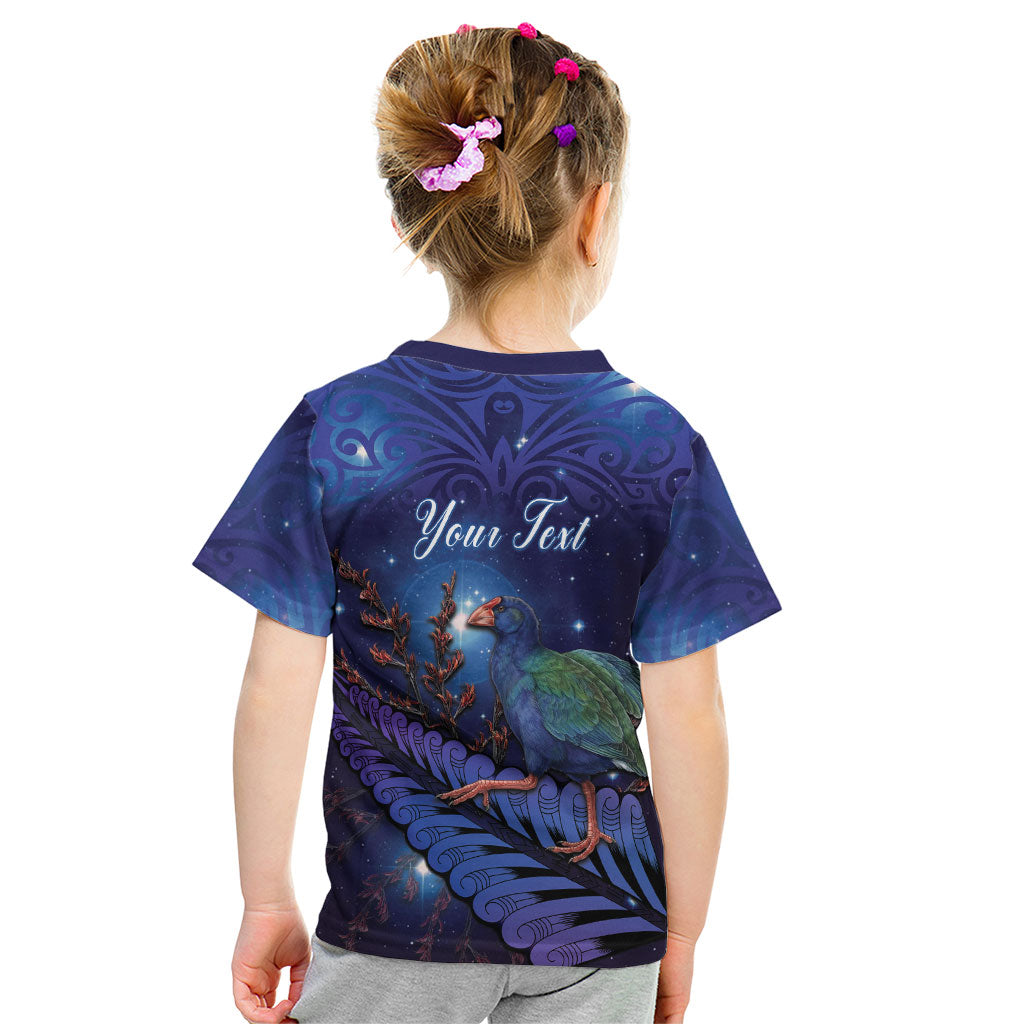 Takahe New Zealand Personalised Kid T Shirt Harakeke Silver Fern Maori Pattern