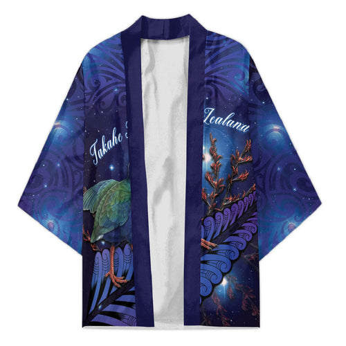 Takahe New Zealand Personalised Kimono Harakeke Silver Fern Maori Pattern
