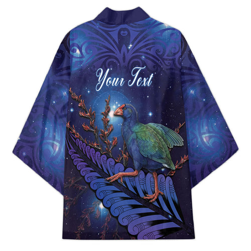 Takahe New Zealand Personalised Kimono Harakeke Silver Fern Maori Pattern