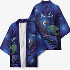 Takahe New Zealand Personalised Kimono Harakeke Silver Fern Maori Pattern