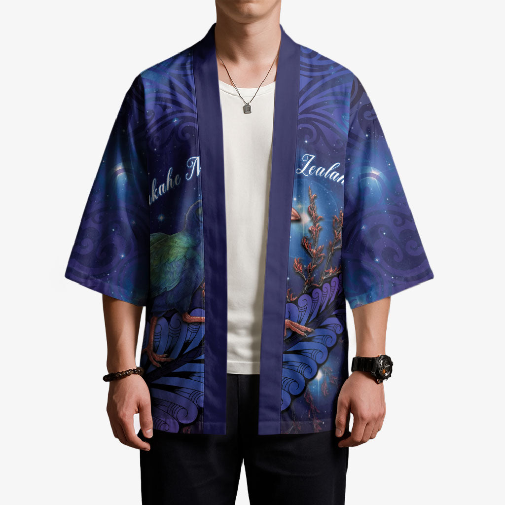 Takahe New Zealand Personalised Kimono Harakeke Silver Fern Maori Pattern