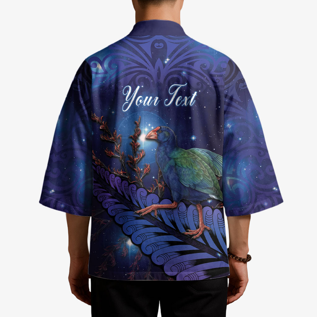 Takahe New Zealand Personalised Kimono Harakeke Silver Fern Maori Pattern