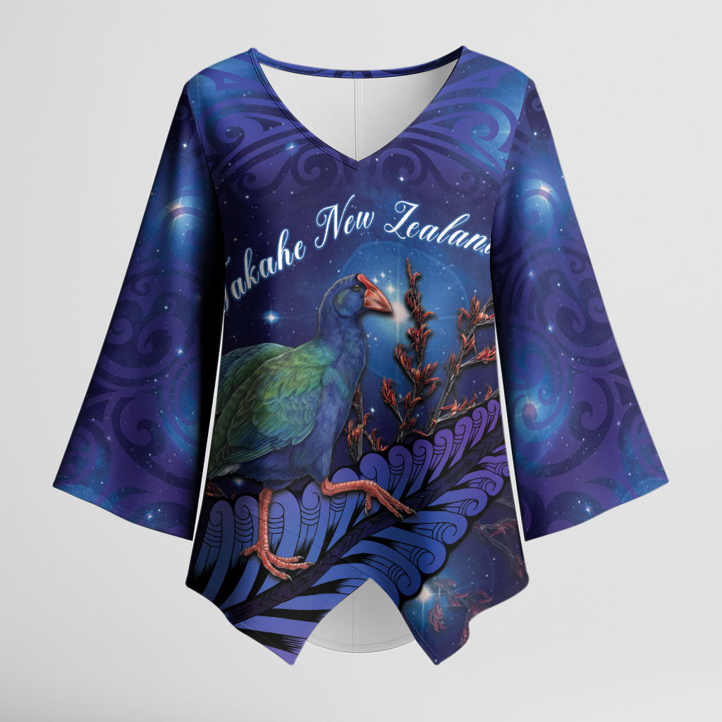 Takahe New Zealand Personalised Kimono Sleeve Blouse Harakeke Silver Fern Maori Pattern