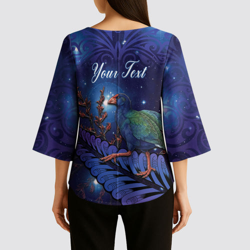 Takahe New Zealand Personalised Kimono Sleeve Blouse Harakeke Silver Fern Maori Pattern